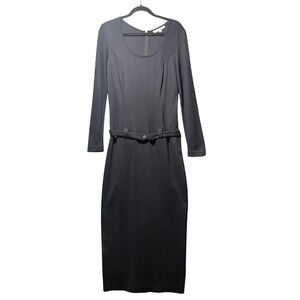 Vintage Andrea Polizzi for Rex Lester Long Sleeve Sheath Dress‎ Belted 10 Blue